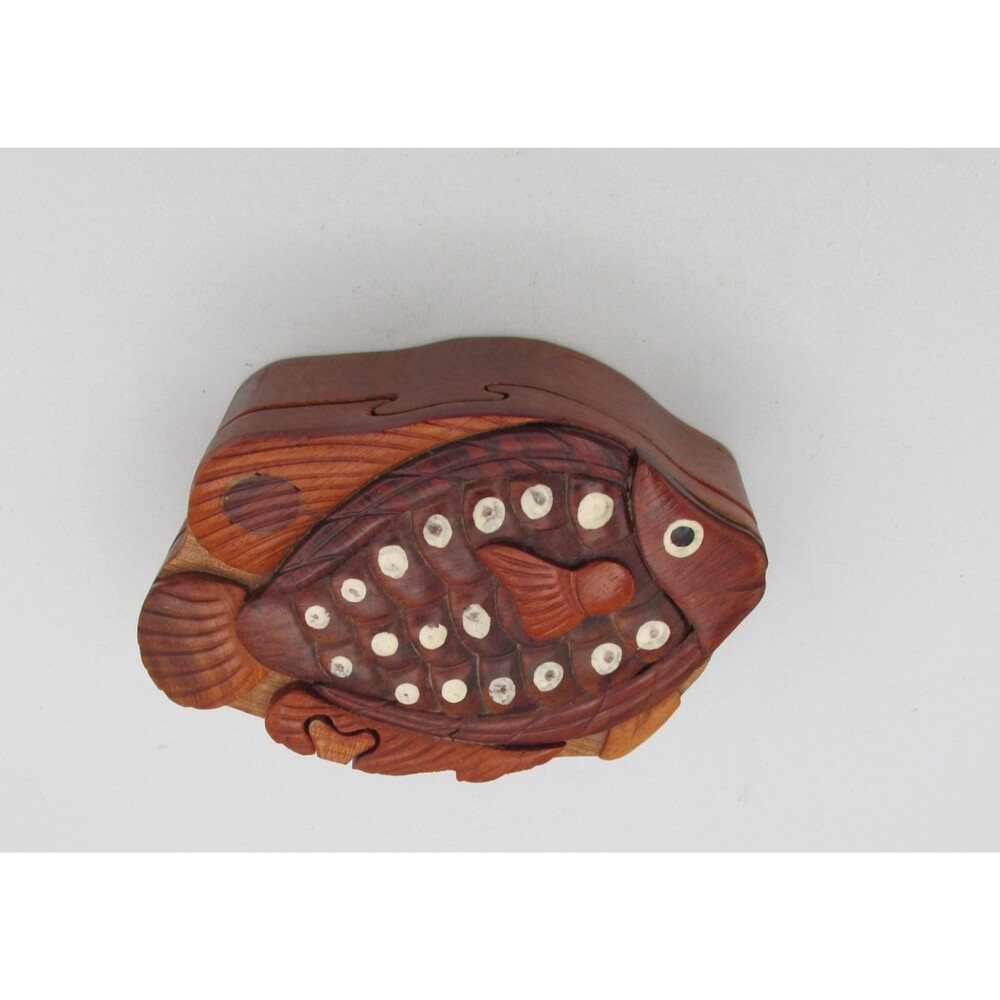 Hand crafted 3D Intarsia Wood Art TILAPIA FISH Puzzle Wooden Box Secret